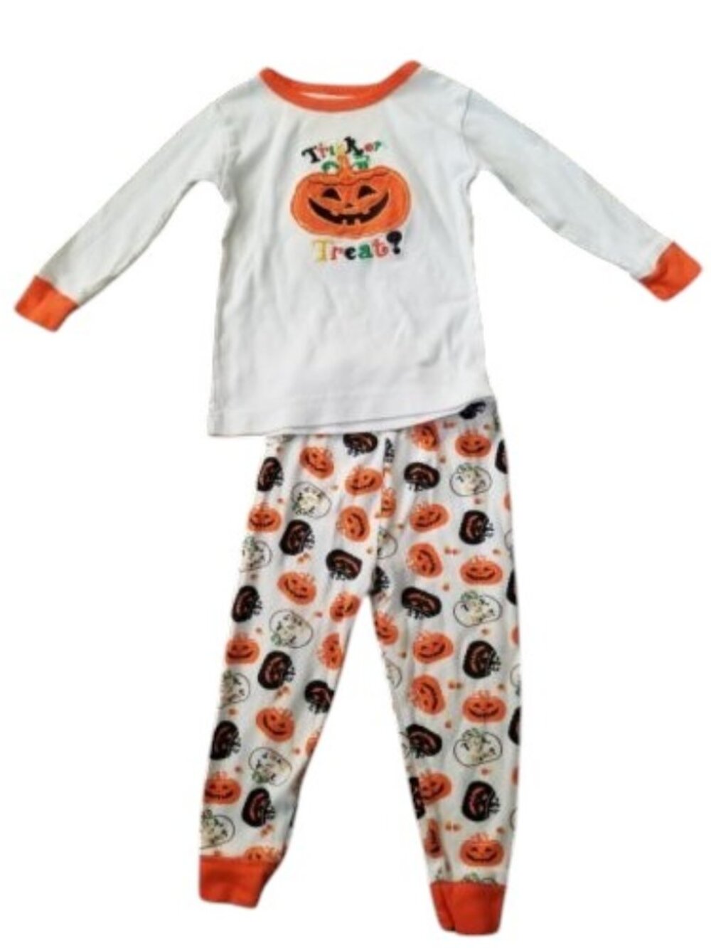 BABIES R US Orange and White TRICK OR TREAT Pajamas Size 18 months